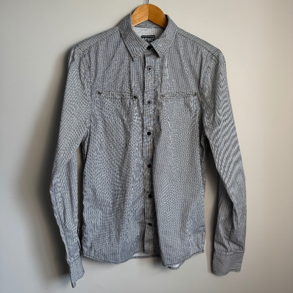 Vintage‎ Buffalo David Bitton Men's Houndstooth Button Up Shirt Gray/Black M